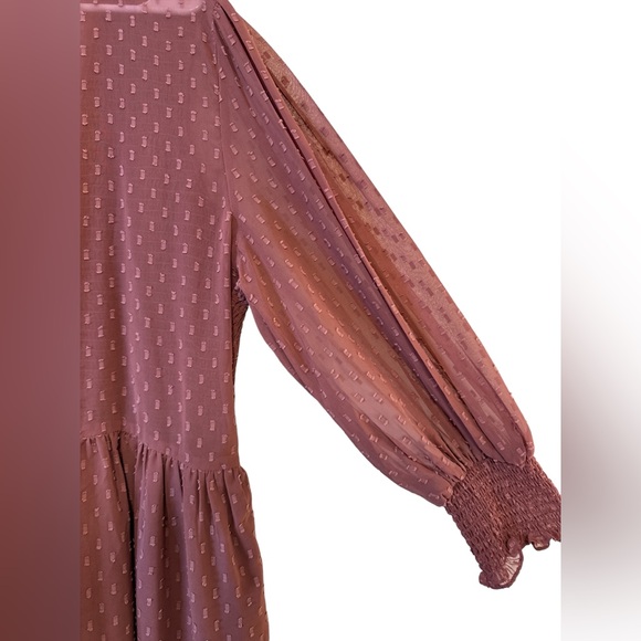 2021 ASOS Curve midi smock dress with shirred cuffs in rose dobby color Size 18 - Picture 3 of 5